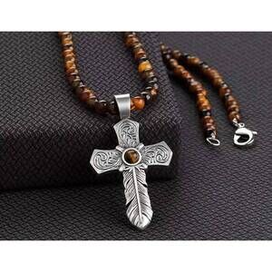 NEW SILVER STRIKE men's tigers eye necklace in silver